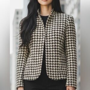 100% SILK VINTAGE AUSTIN REED LONDON HOUNDSTOOTH CLASSIC BLAZER JACKET SIZE 14